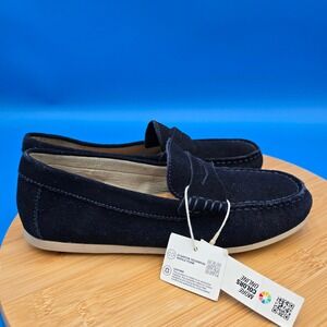 ZARA Navy Blue Suede Loafer‎ Flats Women Size 37 EU 6.5 US Slip On Shoes NWOB